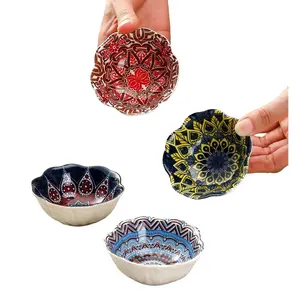 5pcs Ceramic Sauce Dishes 3.74 Inches Bowl Set, Boho Style, Salad Bowls, Home Condiment Plates, Soy Sauce Dish, Snack Plate, Microwave Safe