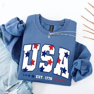 USA Star Sweatshirt, American Girl Sweatshirt, USA Est 1776 Sweatshirt, Girly 4th of July, Patriotic Men Sweatshirts