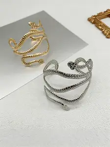 Women's Snake Arm Ring Adjustable Open Bangle Punk Style Party Accessory, Silver Color, 1pc/2pcs
