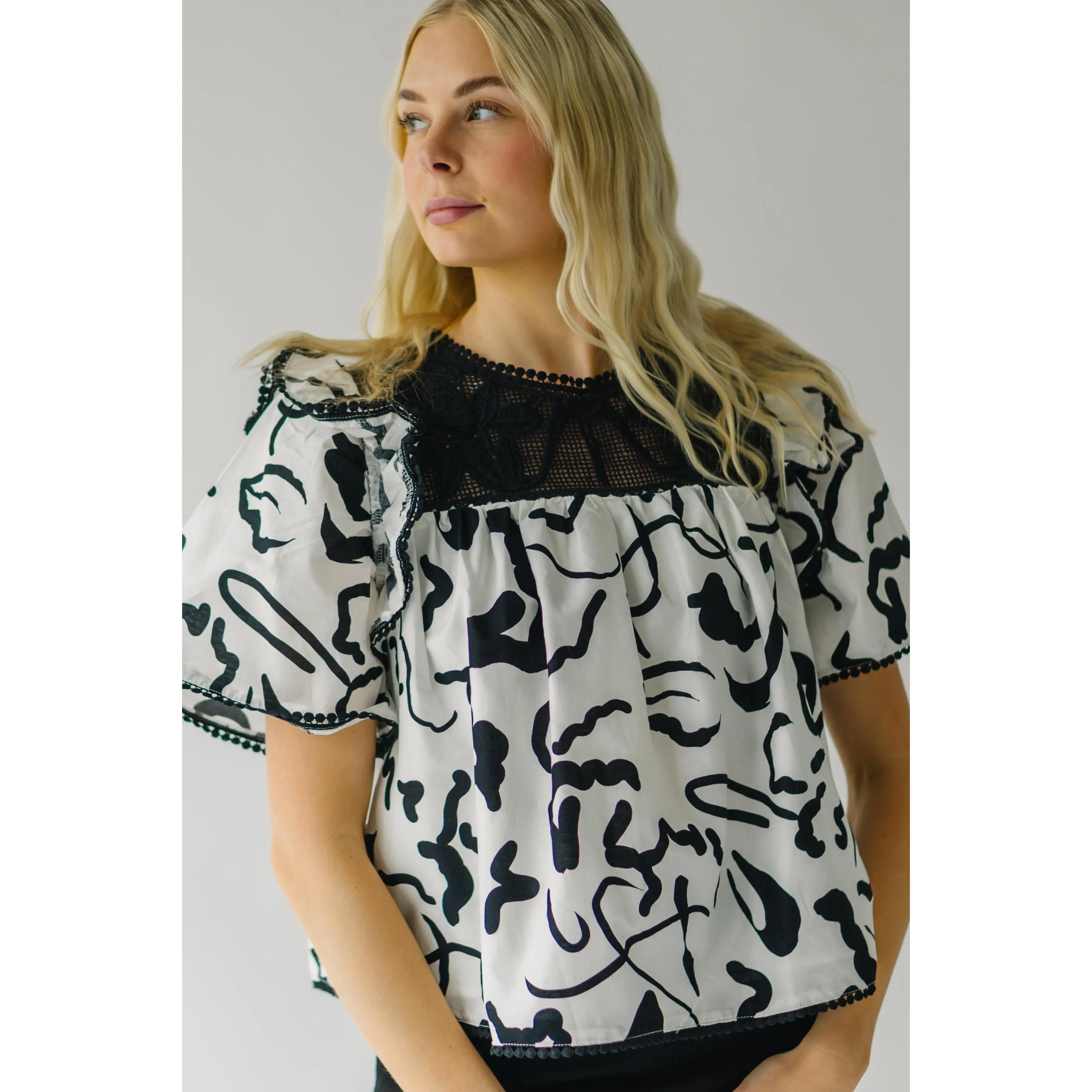 The Shaya Lace Trim Blouse in White + Black