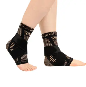 Copper Ankle Brace Adjustable Compression Sleeve (Pair) - Ankle Support for Achilles Tendonitis, Plantar Fasciitis, Swelling & Sprained Ankle, Pain Relief, Fit for Sports & Recovery
