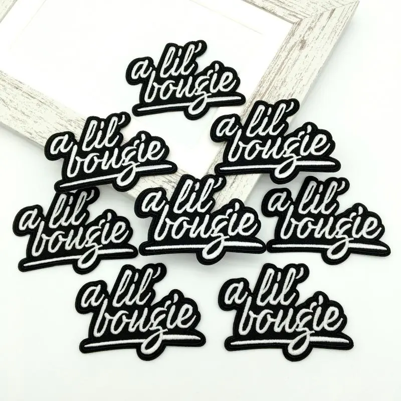 A Lil Bougie Text Embroidered Iron-on/Sew-on Patches, Embroidered Design, 8 Counts/set Iron-on/Sew-on Appliques Embellishments Embroidery Patches for Clothing, Hats, T-shirts & Jackets