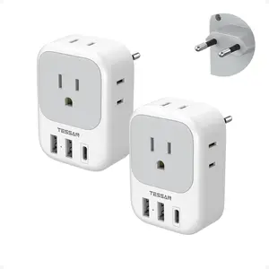 2 Pack European Plug Adapter with USB C, US to Europe Travel Adapter with 4 Outlets and 3 USB Ports for Italy, Spain, France, Germany