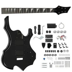 DIY 6-String Flame-Shaped HSH Electric Guitar Kit, Mahogany Body, Maple Neck, Black Finish with Accessories - High-Quality Parts for Music Students, Guitar Enthusiasts