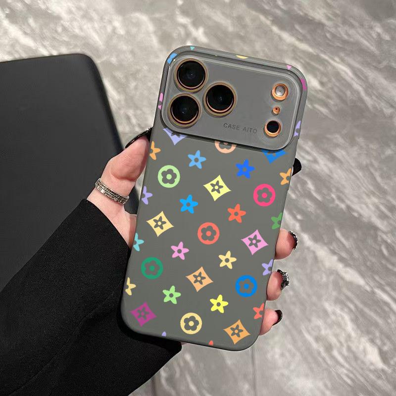 Trendy unique colorful Monogram Pattern Solid Color Phone Case with Ultra Skin friendly Touch, All Inclusive Lens Phone Case Suitable for Apple 17 16 15 14 13 12