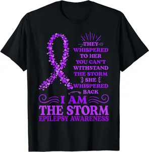 100% Cotton Fashion Garment I'm The Storm Strong Purple Ribbon Women Epilepsy Awareness T-Shirt