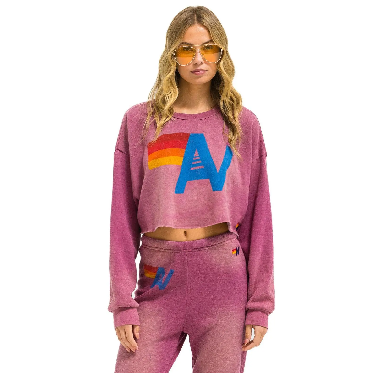 VINTAGE LOGO CROPPED CREW SWEATSHIRT RELAXED - FADED BERRY
