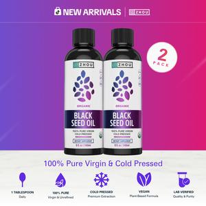 Zhou Black Seed Oil Liquid 2-Pack Bundle — Cold-Pressed Black Cumin Seed Oil with Omega 3-6-9 — 60-Day Daily Wellness Routine