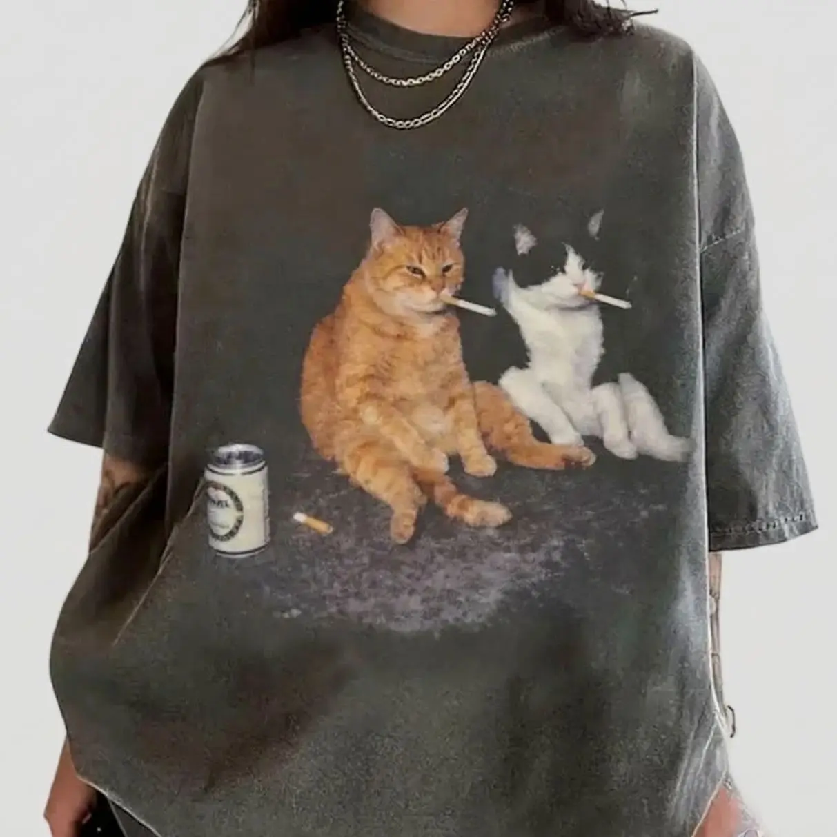 Vintage Smoking Cats Comfort Colors,  Vintage Smoking Cat Shirt,  Retro Streetwear Shirts, Funny Kitten, Crew Neck, Menswear Top, Womenswear Top Underwear Streetwear
