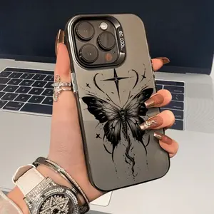 Phone case: Cool black butterfly design, laser matte case for iPhone 17 16 15 14 13 12 11 PRO MAX PLUS AIR and 16E AIR XR XS MAX 7 8 Plus Series.
