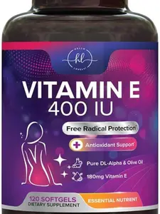 E Vitamin for Women and Men - 180 mg (400 IU) dl-Alpha - Powerful Antioxidant Dietary Supplement - Hair, Skin, & Immune Health Support Healthcare Edible Fitness