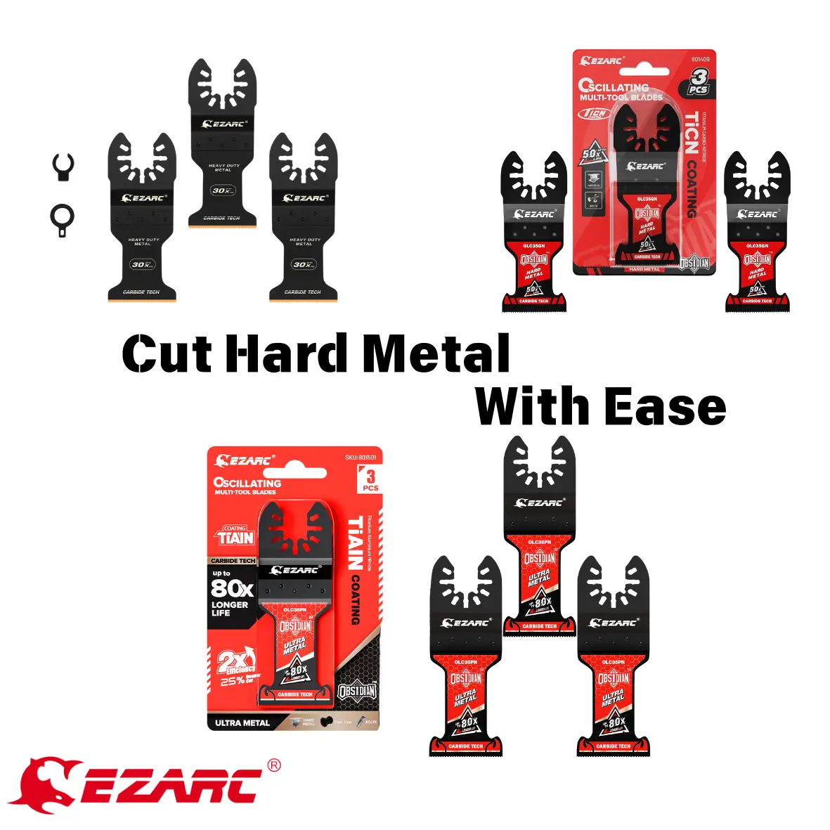 EZARC 3-Pcs 1-3/8 in. Laser-Welded Carbide Teeth Oscillating Blade Set, Heavy-Duty Power Tool Accessory with Carbide Bit, 80x Longer Life, 30x+ Lifespan, 50 mm Depth for Hardened Metal, Father’s Day Gift, Compatible with Rockwell, Ridgid DIY Tools
