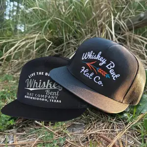 [SAVE 50%] Whiskey Bent WBHC Hat, Black/ White Mesh Vintage Western Style Trucker Hat Snapback