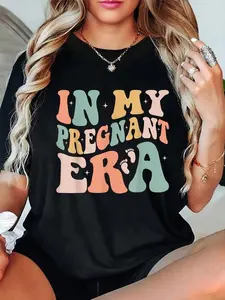 100%25 Cotton In My Pregnant Era Funny Pregnancy Announcement Pregnant T-Shirt Casual Short Sleeve Shirt
