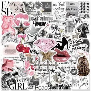 Silver Color Lucky Cute Graffiti Stickers Set, Vintage Aesthetic Romantic Fun Cartoon Art, Cool Sticker Pack for Holiday Decorations
