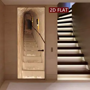 Mysterious Cave Stone Staircase Pattern Poster, 2 Counts Door Sticker, Easy Apply Peel & Stick, Waterproof & Scratch Resistant Decoration Painting, Ornaments