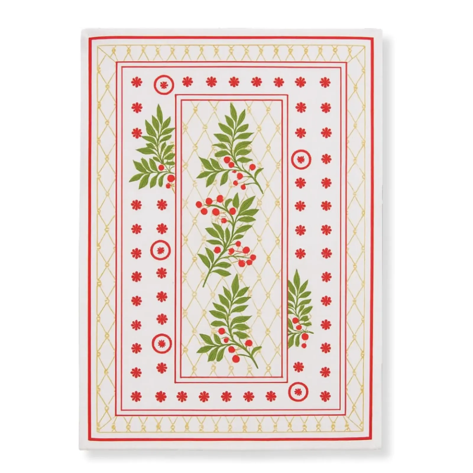 Festive Napkins Set, 100 Piece Cotton Collection, Red Green Gold Mistletoe Pattern Reusable Cloth Table Dinner Napkins, Elegant Party Tableware for Kitchen Dining Room Celebration or Gift