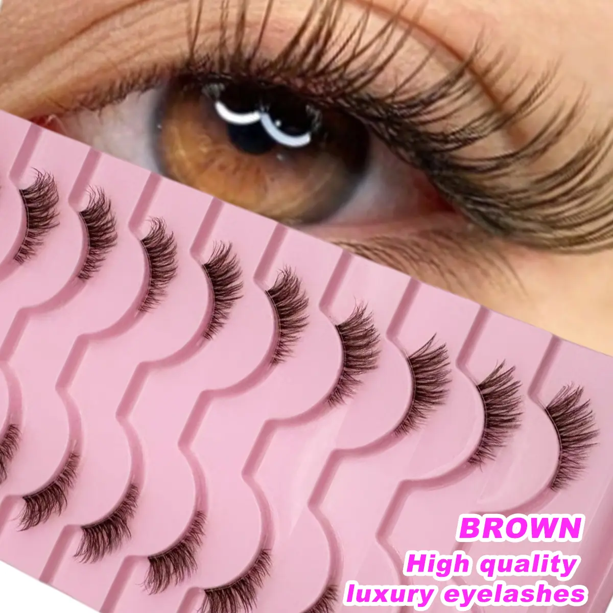 10 Pairs Half-Eye Brown False Eyelashes Synthetic Lashes with Clear band Stem Natural Looking Eyelashes That Enhance Eye Shape perfect for daily wear, vacation, Halloween, Christmas, and New Year False Eyelashes Set