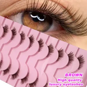 10 Pairs Half-Eye Brown False Eyelashes with Clear band Stem Natural Looking Eyelashes That Enhance Eye Shape perfect for daily wear, vacation, Halloween, Christmas, and New Year False Eyelashes Set