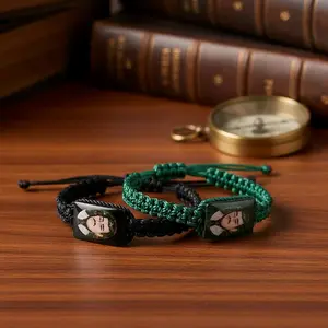 Jesús Malverde Bracelet – Protection Luck & Prosperity Adjustable Handmade Braided Design Spiritual Protection Green & Black