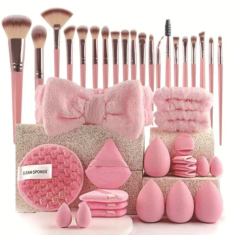 40pcs/set Makeup Tool Set, Professional Makeup Tool Set with Soft Brushes, Beauty Sponges, Powder Puffs, Face Wash Puffs, Brush Cleaner Mat & Bag, Multifunctional Makeup Tool Kit for Beginners, Gift for her Cosmetic