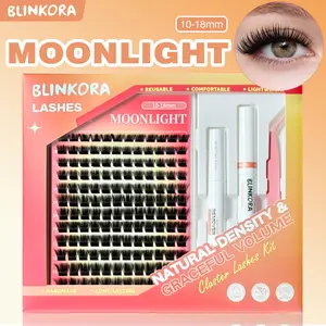 Blinkora Moonlight Lash Cluster Kit, 10-18mm DIY Eyelashes Extensions, Natural Volume Super Soft Waterproof Long-Lasting, with Free Glue, Remover & Applicator, for Makeup