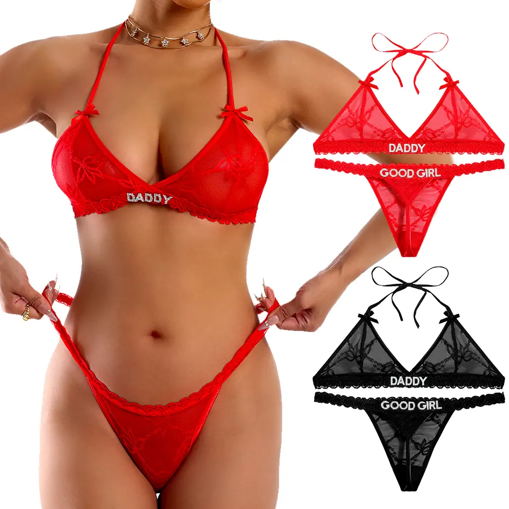 sexy lingerie for women Sexy thong with Names Bra Set for Women Embroidery  Thong Bra with Shine Metal Letters Personality - TikTok Shop