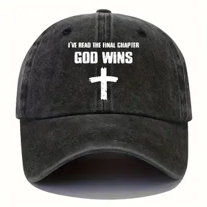 "I'Ve Read The Final Chapter, God Wins" Cross Print Baseball Cap - Adjustable, Lightweight, Washable, Outdoor Sports & Commute Hat, Commute Cap | Playful Statement Hat | Adjustable Headgear