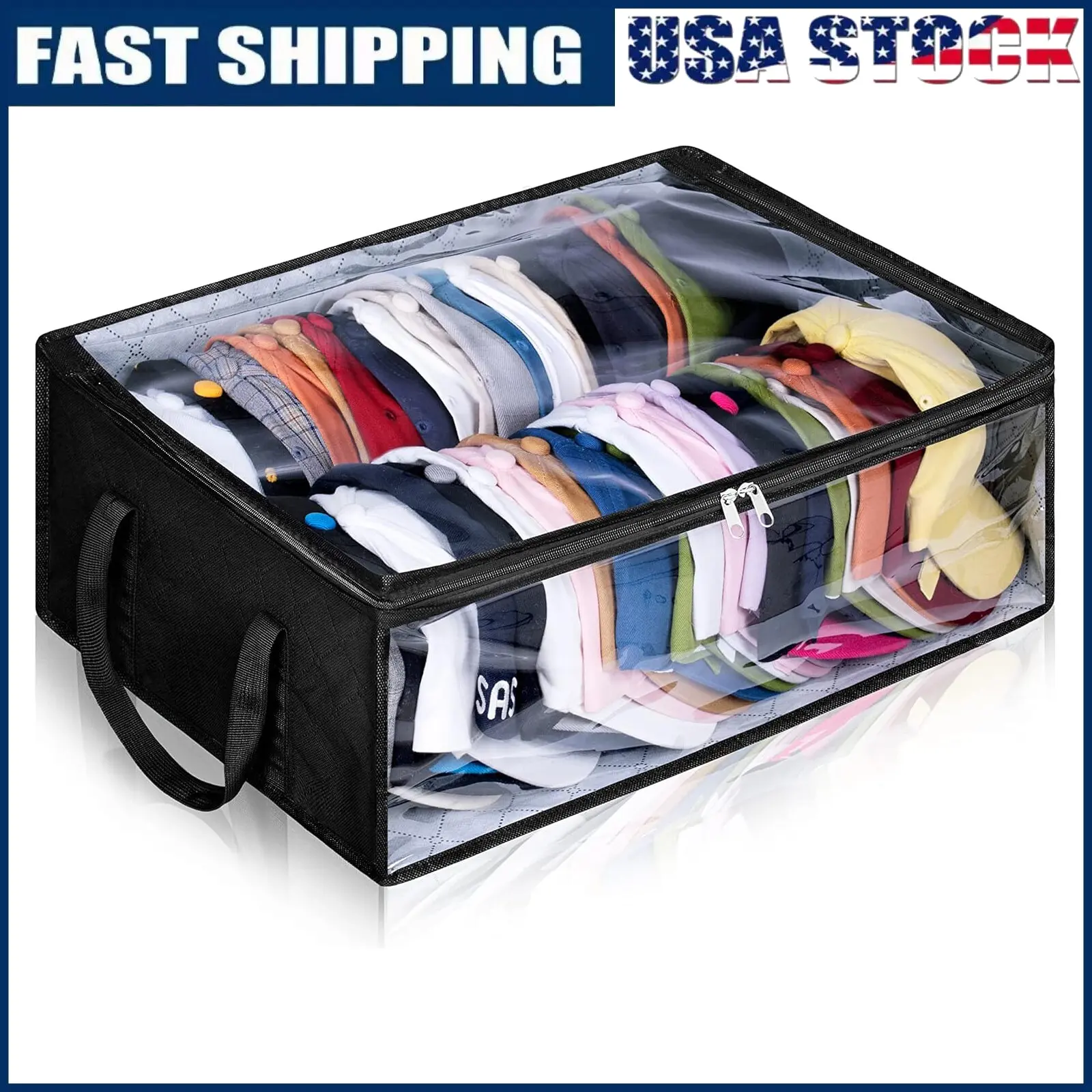 Space-Saving Hat Organizer – Holds 40 Baseball Caps in One Box | 16" Wide Fits Two Rows | Transparent Top & Front | Also Stores Gloves, Scarves & Small Bags