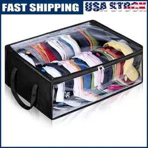 Space-Saving Hat Organizer – Holds 40 Baseball Caps in One Box | 16" Wide Fits Two Rows | Transparent Top & Front | Also Stores Gloves, Scarves & Small Bags