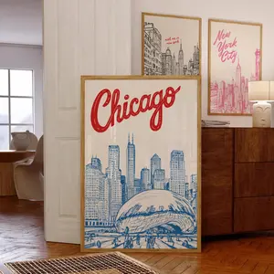 Chicago Skyline Poster The Bean Wall Art Cloud Gate Print Millennium Park Cityscape Digital Download Gift