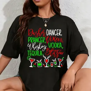 100% Cotton Funny Christmas Dasher Dancer Prancer Vixen Whiskey Vodka T-Shirt