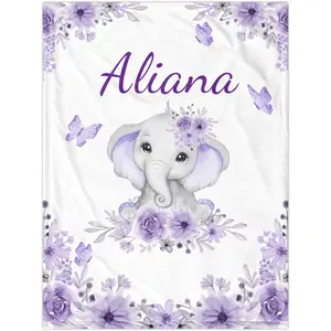 Personalized Blanket for Girls Custom Blanket with Name Elephant Floral Customized Blanket Gifts for New Mom Customize Blanket for Kids Newborn Birthday