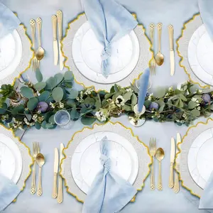 28 Pcs 13 inch Clear Charger Plates Bulk Clear with Gold Rim Reef Disposable Plastic Plates Dinner Plates for Wedding Service Table Plate for Parties Dining Plate Set