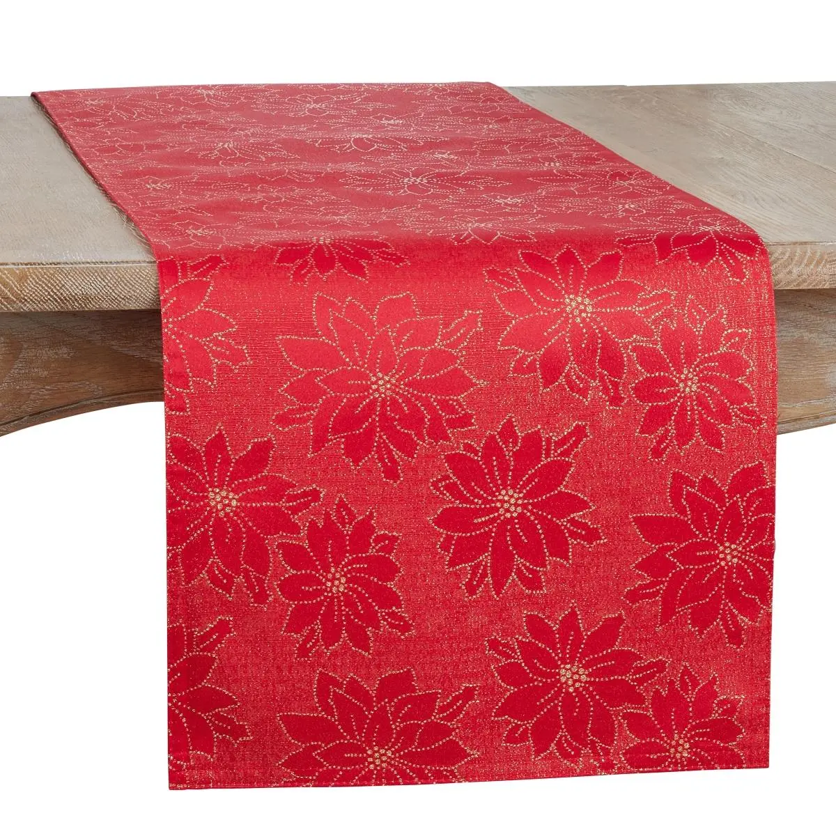 Saro Lifestyle 8857.R1672B Oblong Shape Poinsettia Print Table Runner, 16x72in Fabric Textile for Home Kitchen Holiday Table Setting Decor