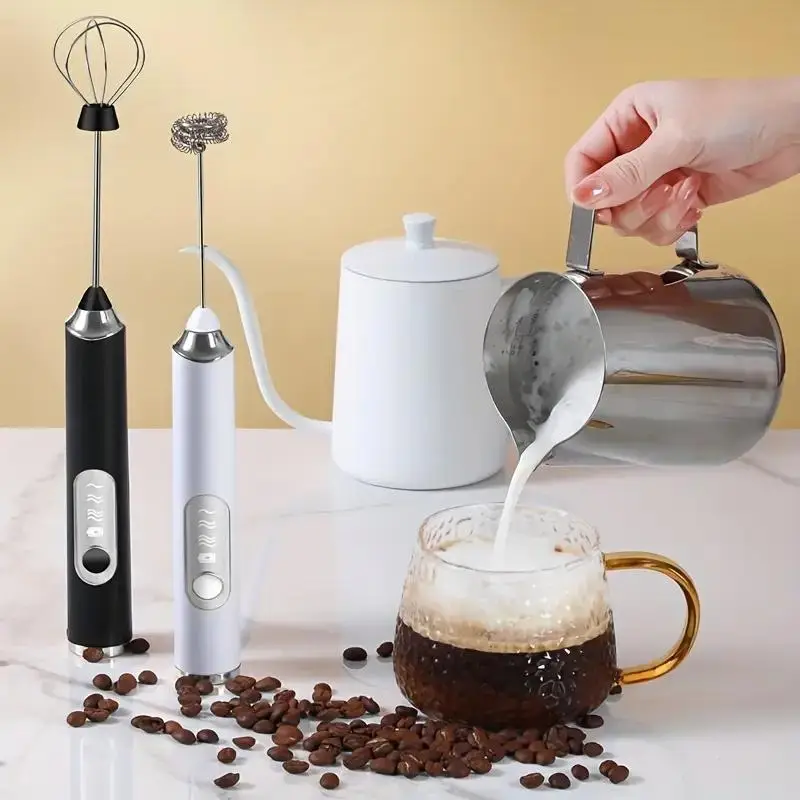 Rechargeable Handheld Electric Milk Frother, 3-Speed Adjustable Handheld Milk Frother with 2 Stainless Steel Egg Beater, Kitchen Appliances for Home U
