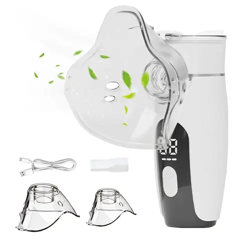 KOMOX Portable Nebulizer Digital Display - Rechargeable Cordless Mesh Nebulizer for Adults & Children, Mini Travel Size, ≤50db Quiet, 3-Level Adjustable Mist, Remaining Power & 5-30min Timer