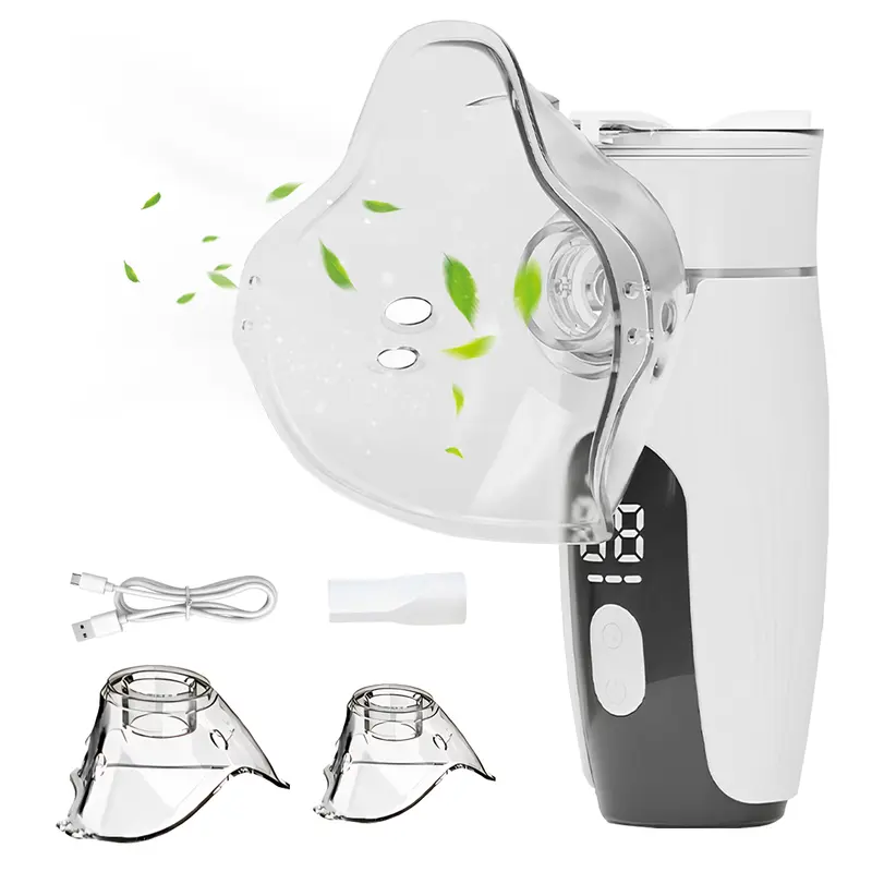 KOMOX Portable Nebulizer Digital Display - Rechargeable Cordless Mesh Nebulizer for Adults & Children, Mini Travel Size, ≤50db Quiet, 3-Level Adjustable Mist, Remaining Power & 5-30min Timer