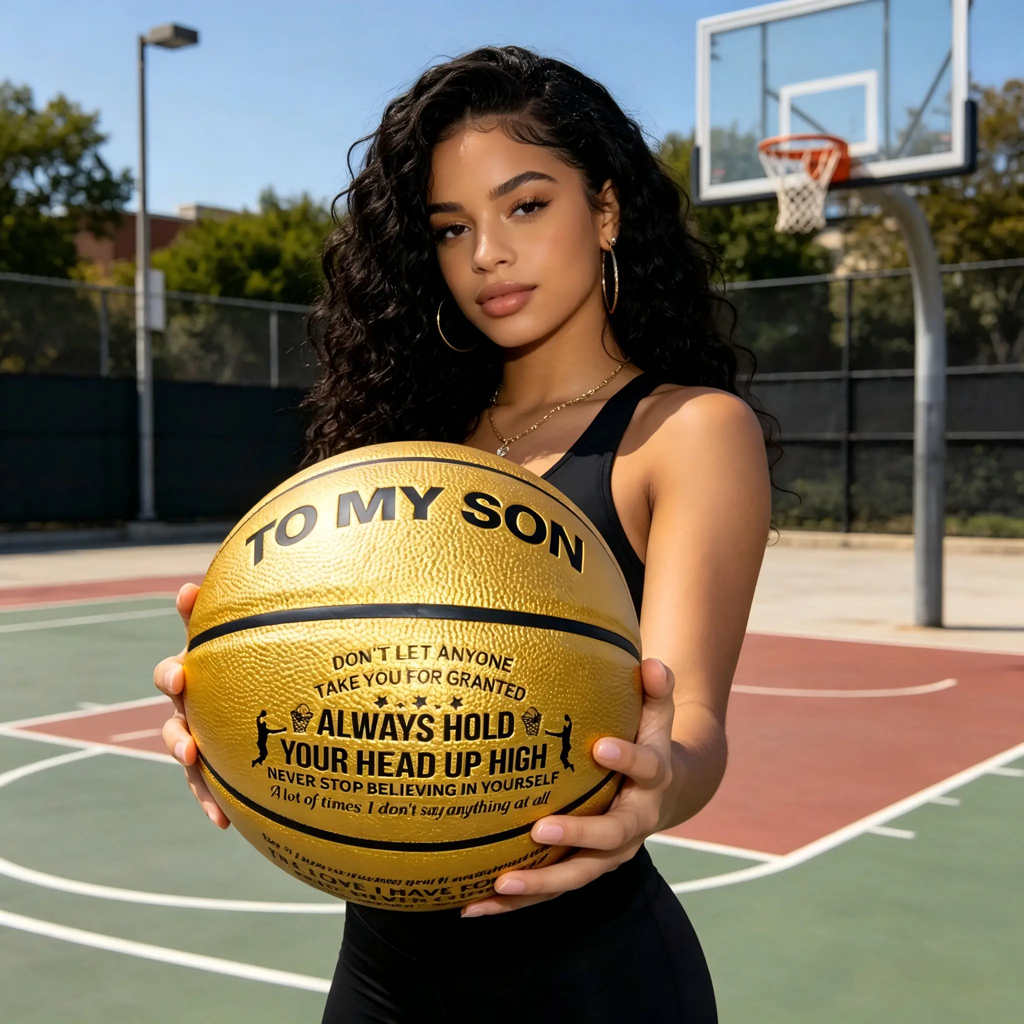Custom Commemorative Basketball for Son - Anti-Slip PU, Inspirational Print, Standard Adult Wear-Resistant Ball Sports Equipment for Indoor/Outdoor Use