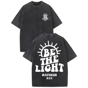 Women's Retro Sunburst Faith Short-Sleeve Streetwear T-Shirt - Vintage Breathable Fabric, "Be The Light" Scripture Print,summervibes