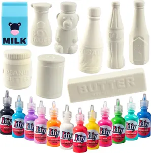 DIY Jumbo Pantry Squishies (9 Cute Container Shapes w 12 Fabric Paints)-White Kawaii Scented Slow Rise Squishy Toys, Decorate, Scented Stress Relief Craft, Kids Birthday Party Activity Gift (4"-6")