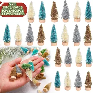 5/500pcs Mini Christmas Tree Small Artificial Christmas Tree Ornament Cedar Pine Sisal Tabletop Merry Christmas Party Decoration