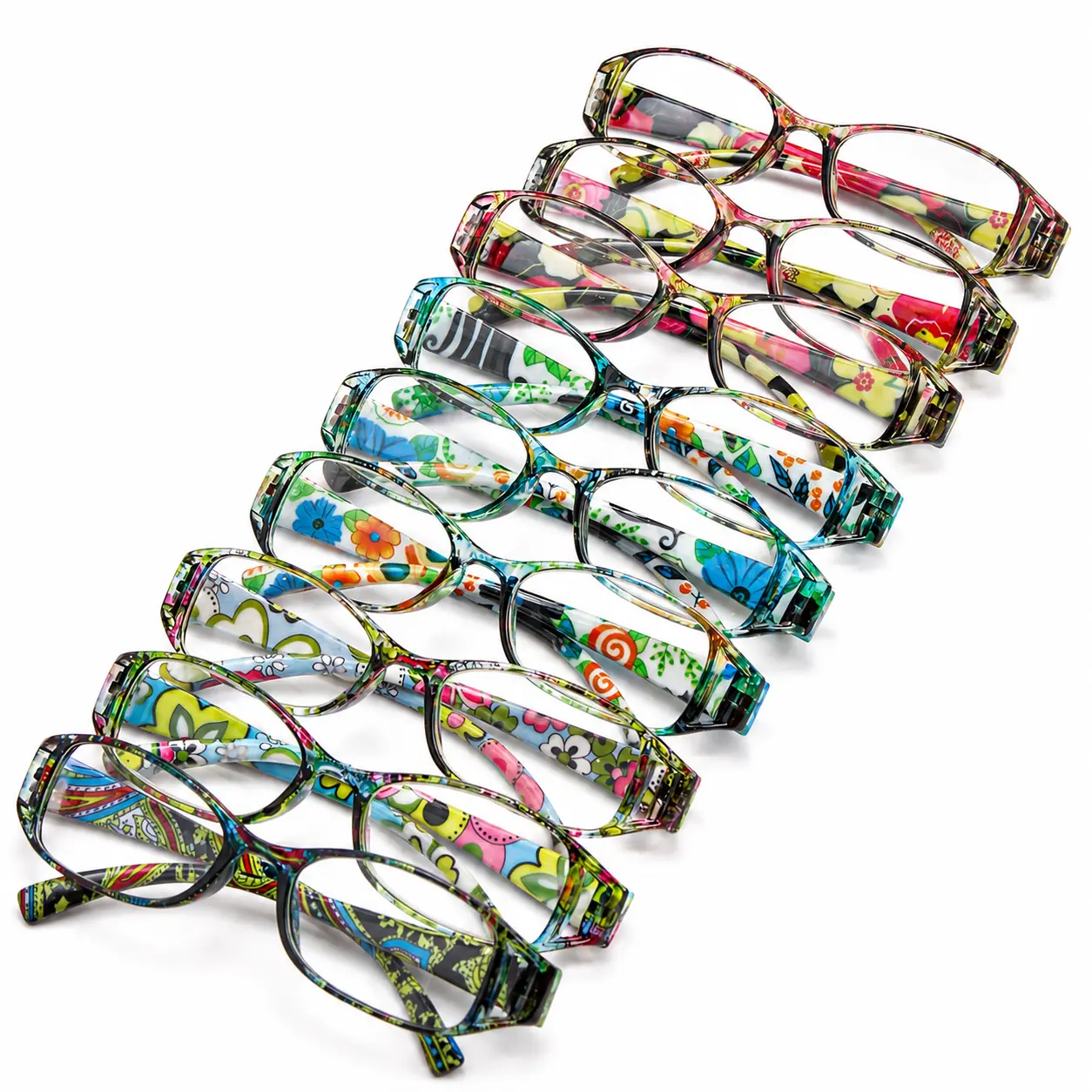 9-Pack Women’s Reading Glasses, Colorful Floral Print Rectangular Readers, Lightweight Fashion Eyeglasses for Reading and Daily Use,