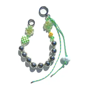 Y2K Lucky Clover Bag Charm, Green Four Leaf Clover Green Purse Charm Paracord Keychain, One of a kind handmade key charm accessory, Korean K-Pop cutie core