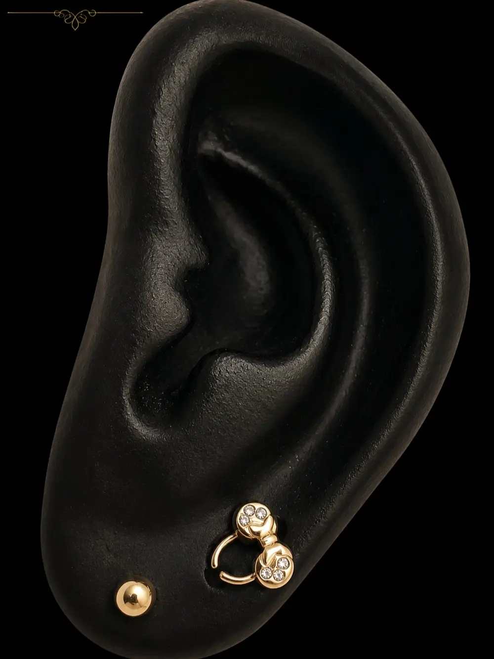 10K Solid Gold Mouse Bow CZ Accent Stud Earrings Tiny Cartilage Earrings