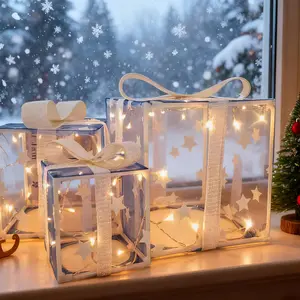 3-Piece Remote-Controlled Christmas Light Gift Set, Festive Ribbon Decor, Warm Glow, Indoor & Outdoor Ready