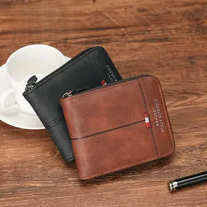 New men's wallet short horizontal zipper three fold coin purse retro casual buckle square bag