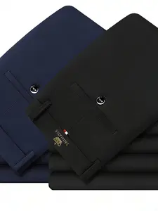 2-Pack Men's Business Straight Leg Pants, Business Trousers, Brand Crown Embroidery, High Elastic Wrinkle-Resistant Fabric, Comfortable Breathable, All Seasons