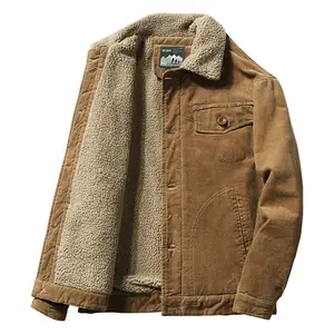 Men's Winter Corduroy Padded Jacket with Turn-down Collar Casual Cotton Coat Warm Outerwear for Men 1852