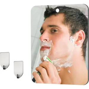 Shatterproof Shower Mirror Fogless for Shaving( Large 10x8 inch), Unbreakable Deluxe Plexiglass Makeup Mirror with 2 Hooks, Locker Mirrors for Shower, Shower Mirror Fogless, Portable Handheld Camping